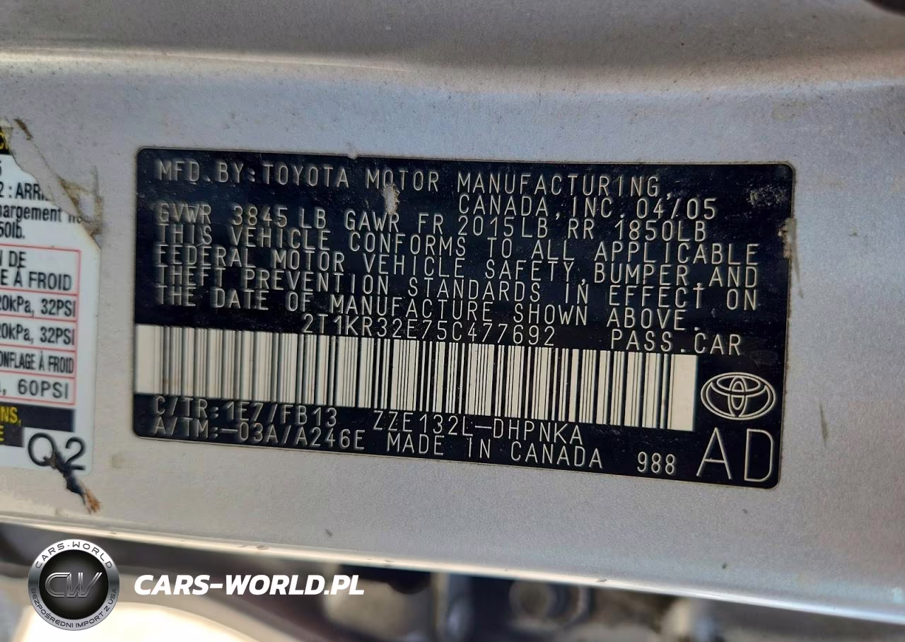2005 Toyota Matrix Xr VIN:2T1KR32E75C477692 - 12