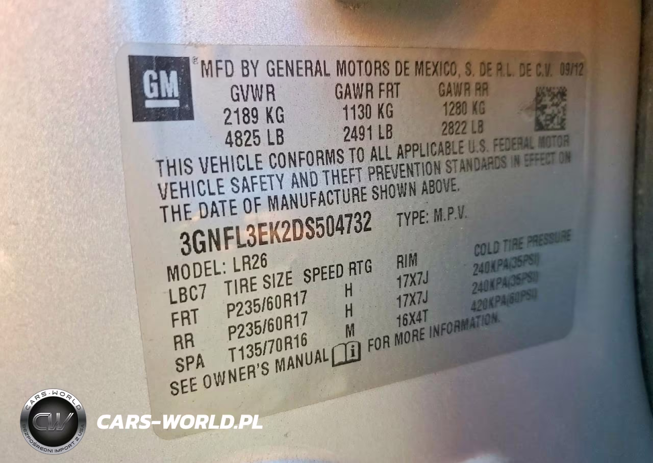 2013 Chevrolet Captiva Sport Lt VIN:3GNFL3EK2DS504732 - 12