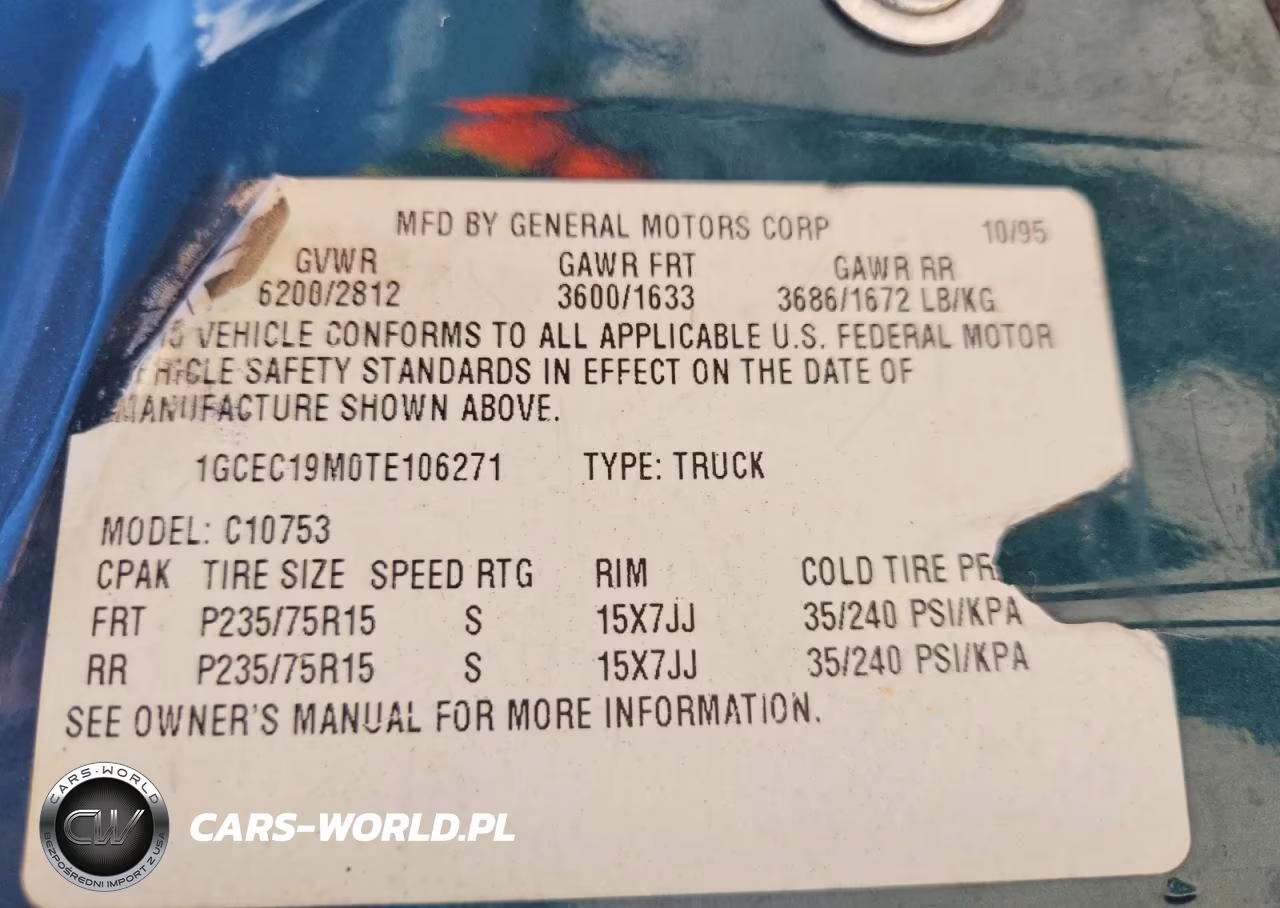 1996 Chevrolet Gmt-400 C1500 VIN:1GCEC19M0TE106271 - 12