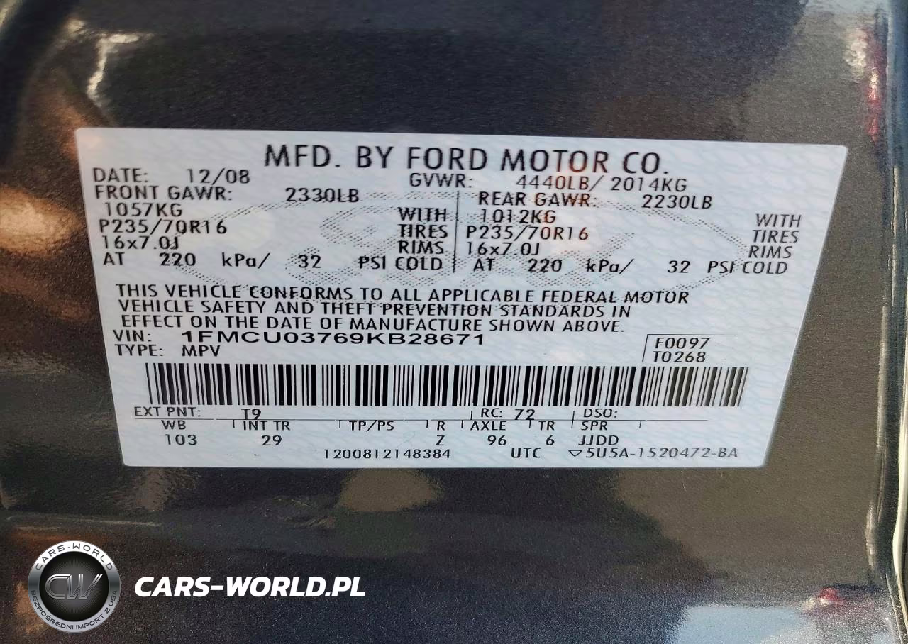 2009 Ford Escape Xlt VIN:1FMCU03769KB28671 - 13