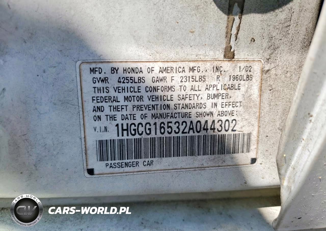 2002 Honda Accord Ex VIN:1HGCG16532A044302 - 12