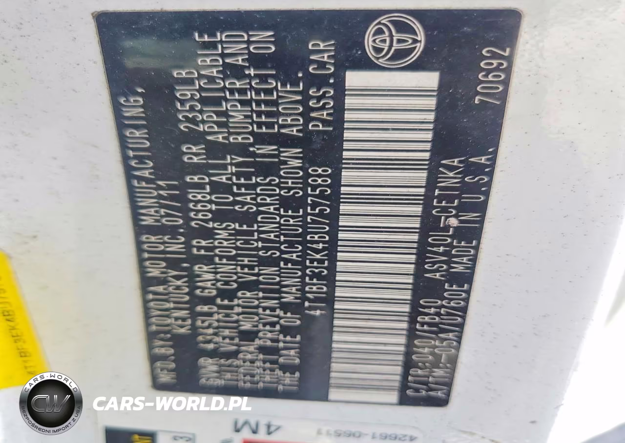2011 Toyota Camry Base VIN:4T1BF3EK4BU757588 - 12