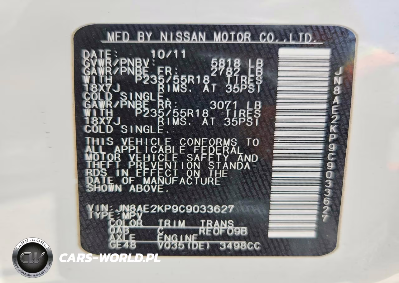 2012 Nissan Quest 3.5 S VIN:JN8AE2KP9C9033627 - 13