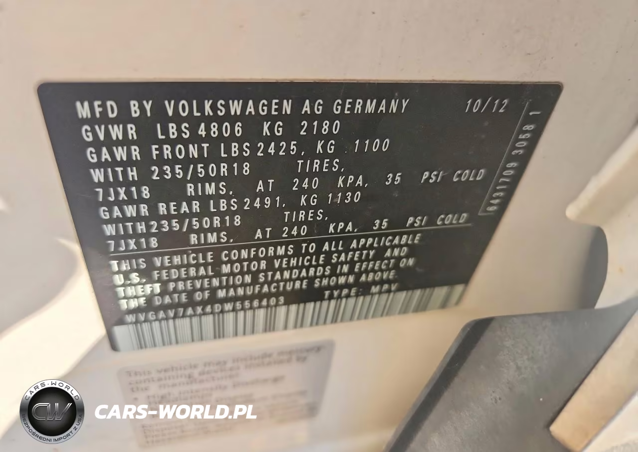 2013 Volkswagen Tiguan S VIN:WVGAV7AX4DW556403 - 13