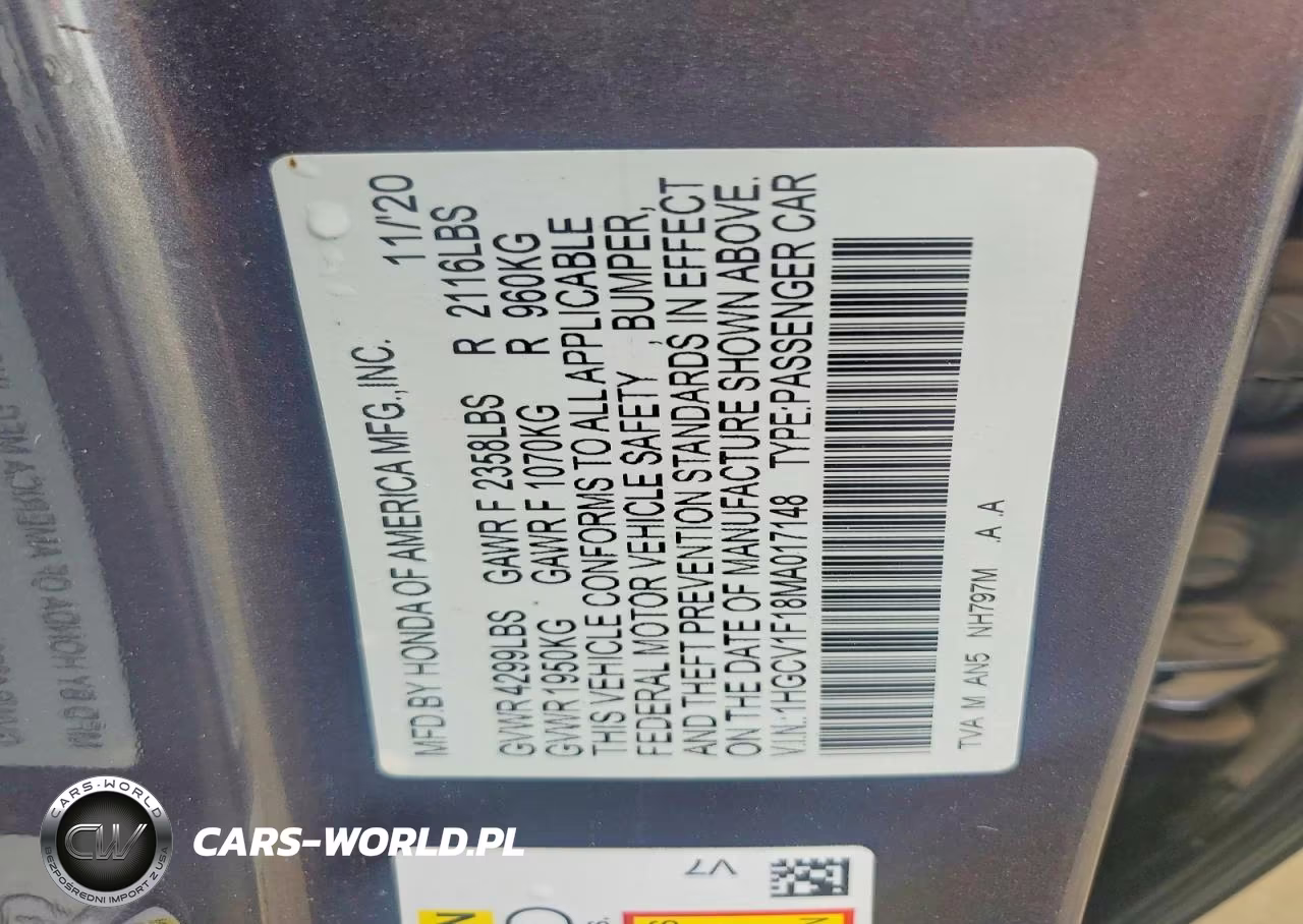 2021 Honda Accord Lx VIN:1HGCV1F18MA017148 - 12