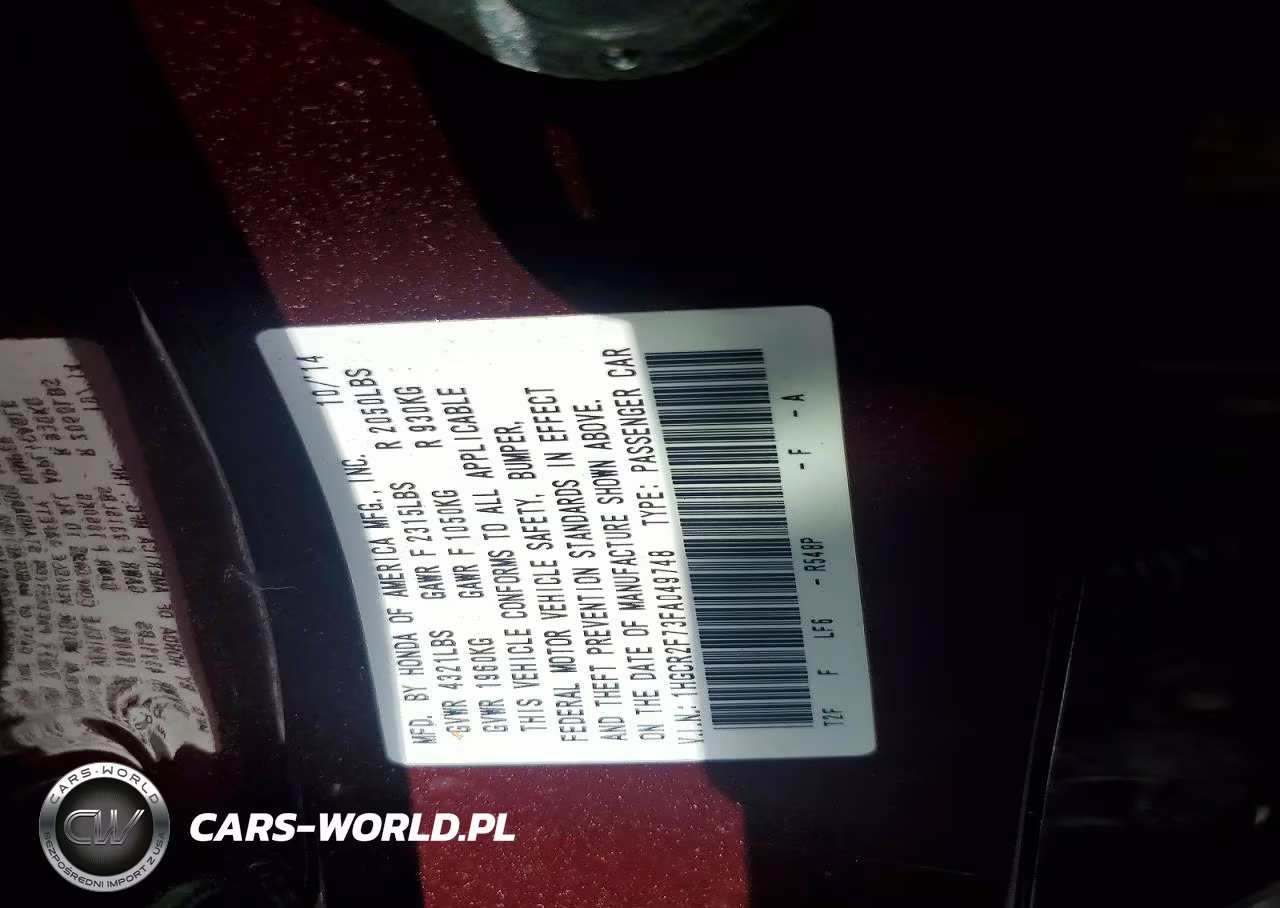 2015 Honda Accord Ex VIN:1HGCR2F73FA049748 - 12