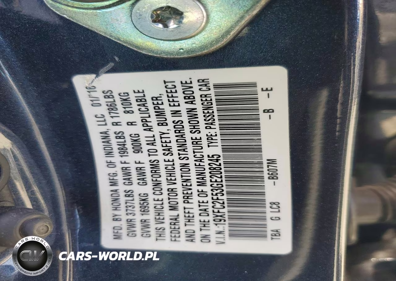 2016 Honda Civic Lx VIN:19XFC2F53GE208245 - 12