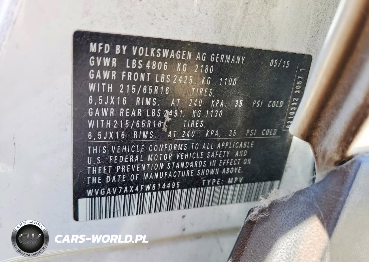 2015 Volkswagen Tiguan S VIN:WVGAV7AX4FW614495 - 13