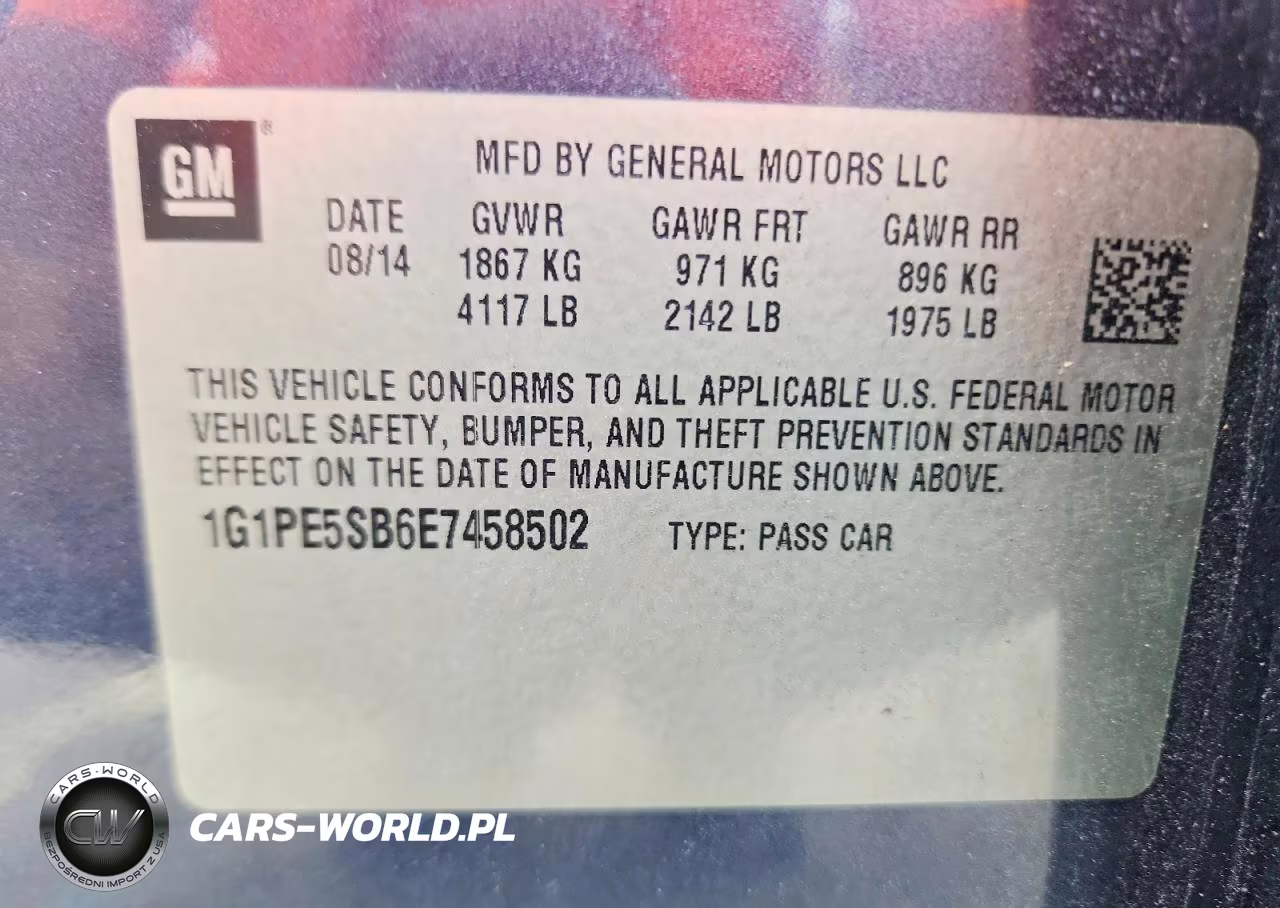 2014 Chevrolet Cruze Lt VIN:1G1PE5SB6E7458502 - 12