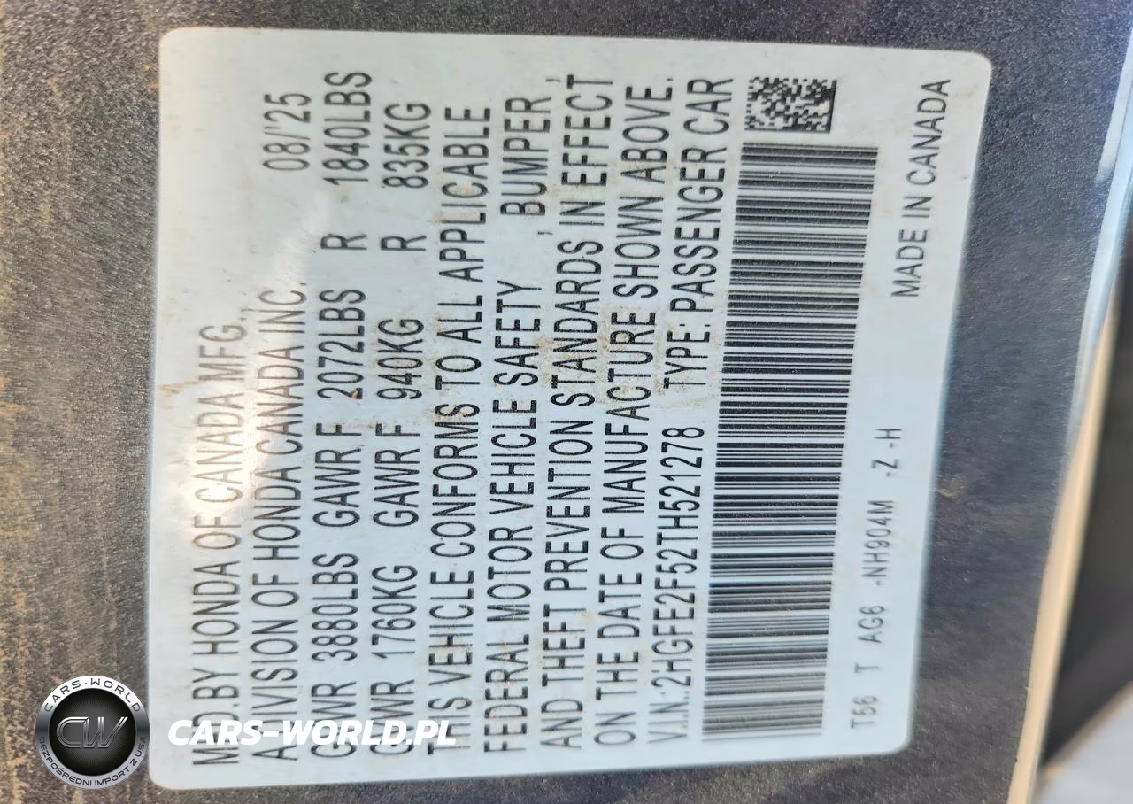2026 Honda Civic Sport VIN:2HGFE2F52TH521278 - 12