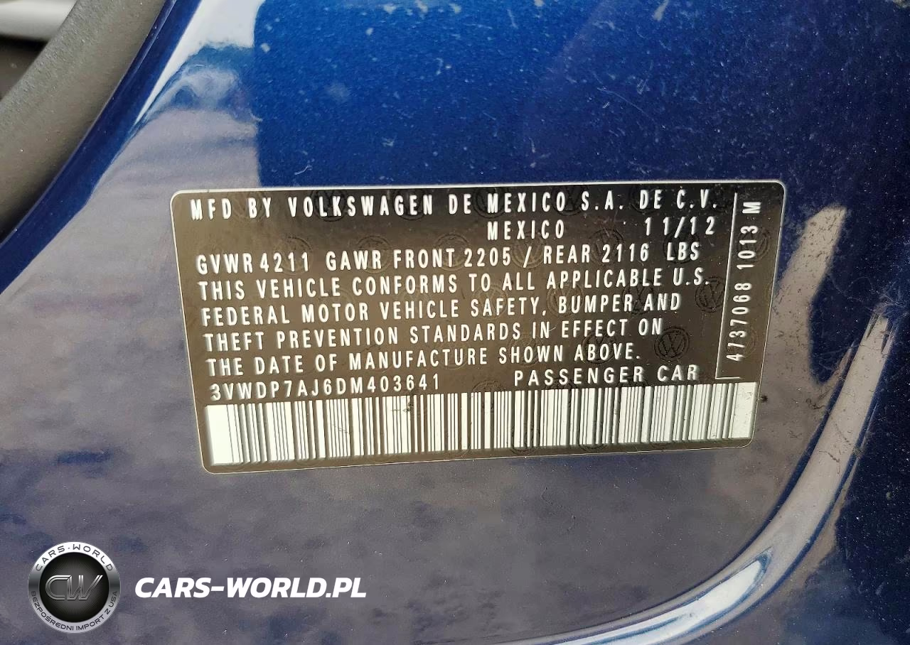 2013 Volkswagen Jetta Se VIN:3VWDP7AJ6DM403641 - 12