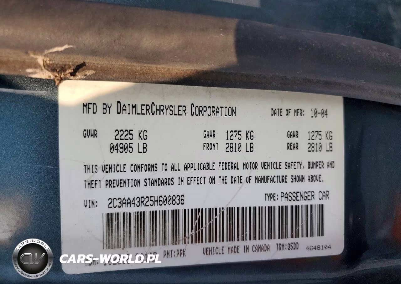 2005 Chrysler 300 VIN:2C3AA43R25H600836 - 12