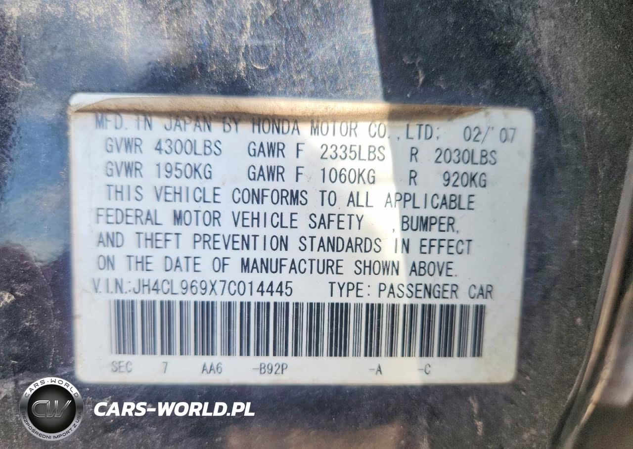 2007 Acura Tsx VIN:JH4CL969X7C014445 - 12