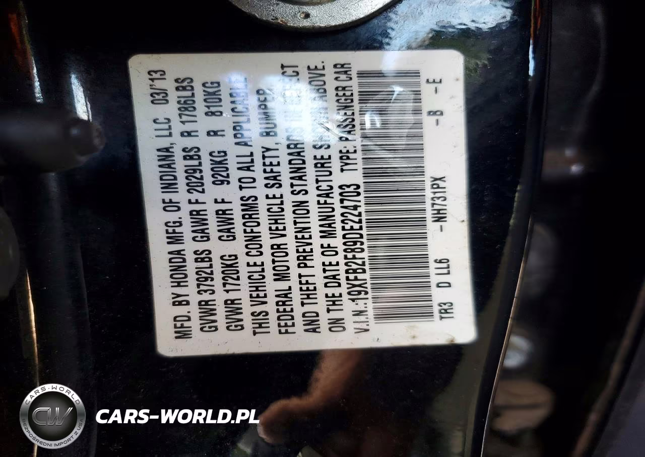 HONDA CIVIC VIN:19XFB2F89DE224703 - 13