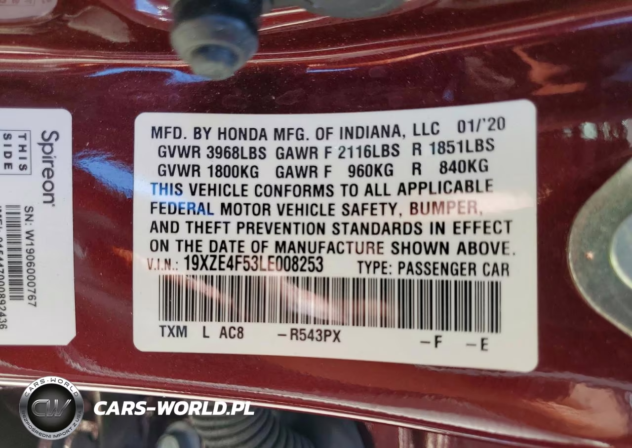2020 Honda Insight Ex VIN:19XZE4F53LE008253 - 12