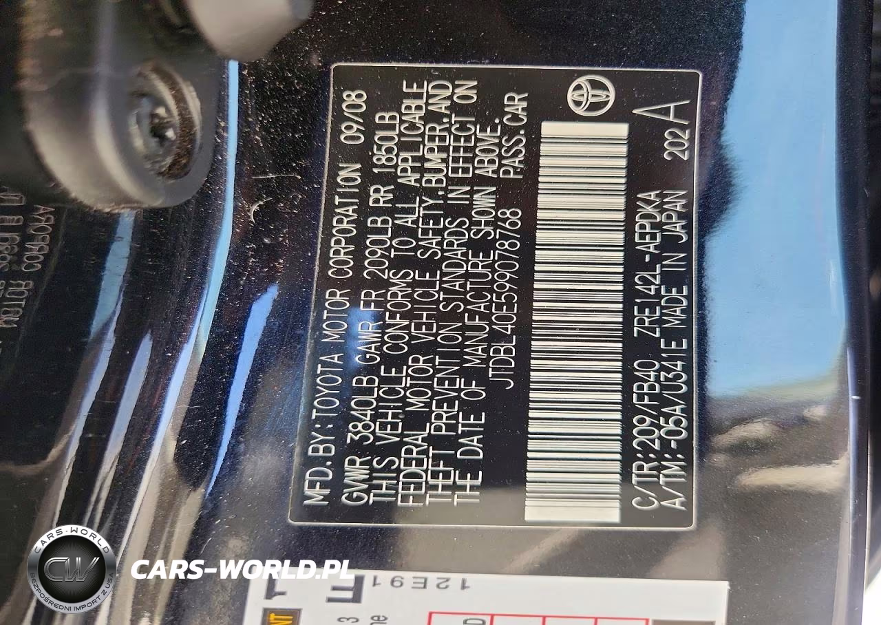 2009 Toyota Corolla Le VIN:JTDBL40E599078768 - 12