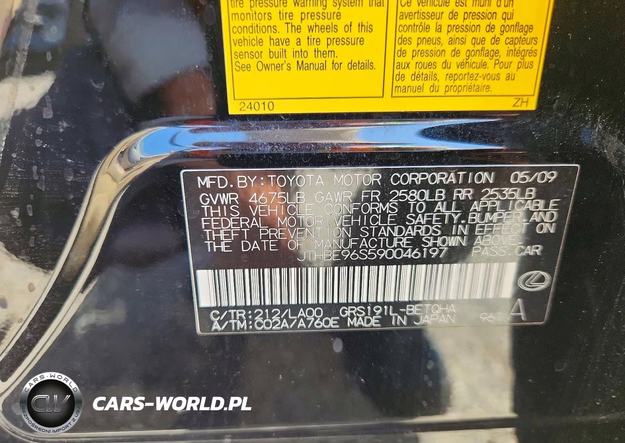2009 Lexus Gs 350 VIN:JTHBE96S590046197 - 12