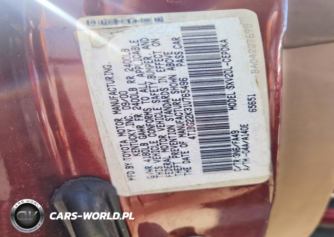 2001 Toyota Camry Ce VIN:4T1BG22K31U765496 - 12