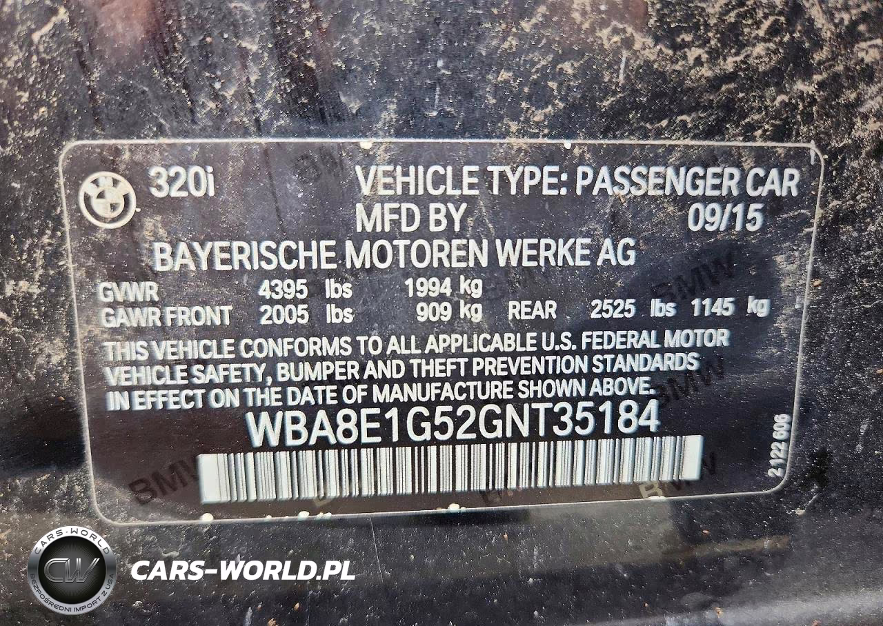 2016 BMW 320 I VIN:WBA8E1G52GNT35184 - 12