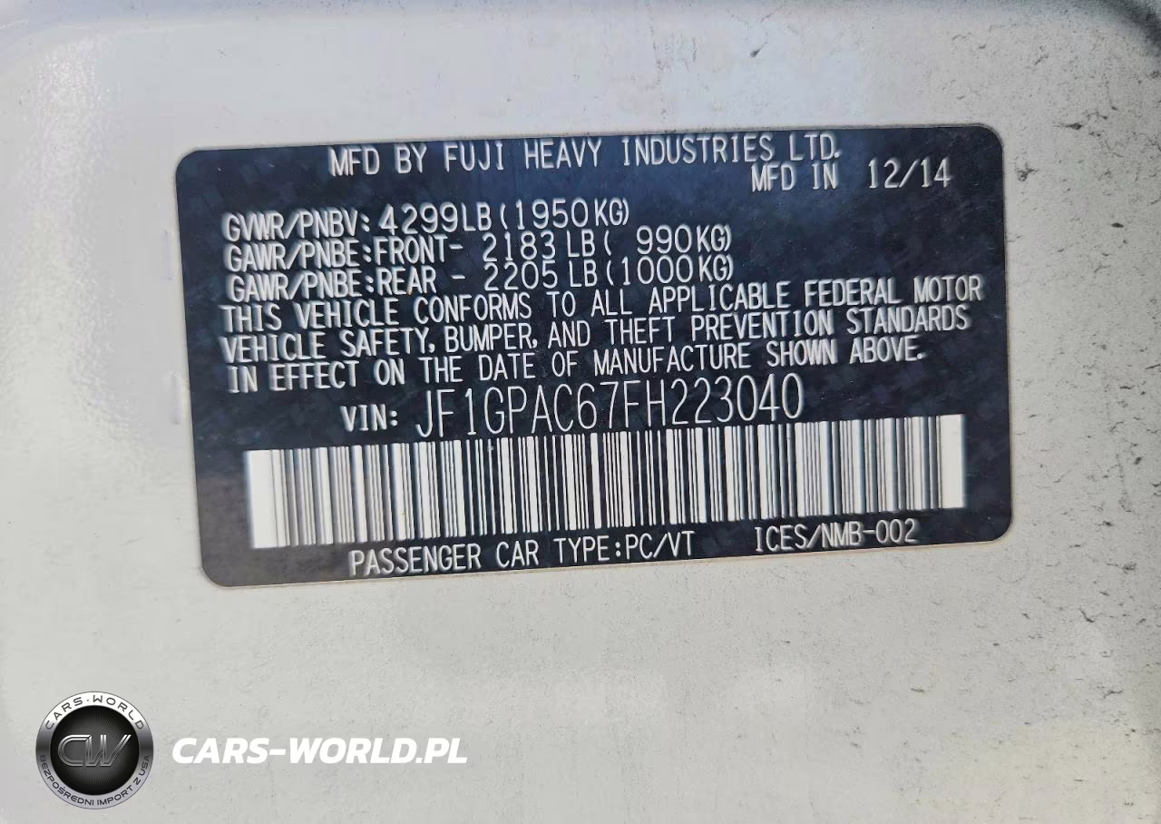 2015 Subaru Impreza Premium VIN:JF1GPAC67FH223040 - 12