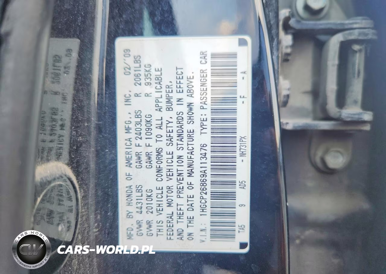 2009 Honda Accord Exl VIN:1HGCP26869A113476 - 12