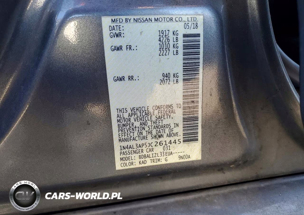 2018 Nissan Altima 2.5 Sv VIN:1N4AL3AP5JC261445 - 12