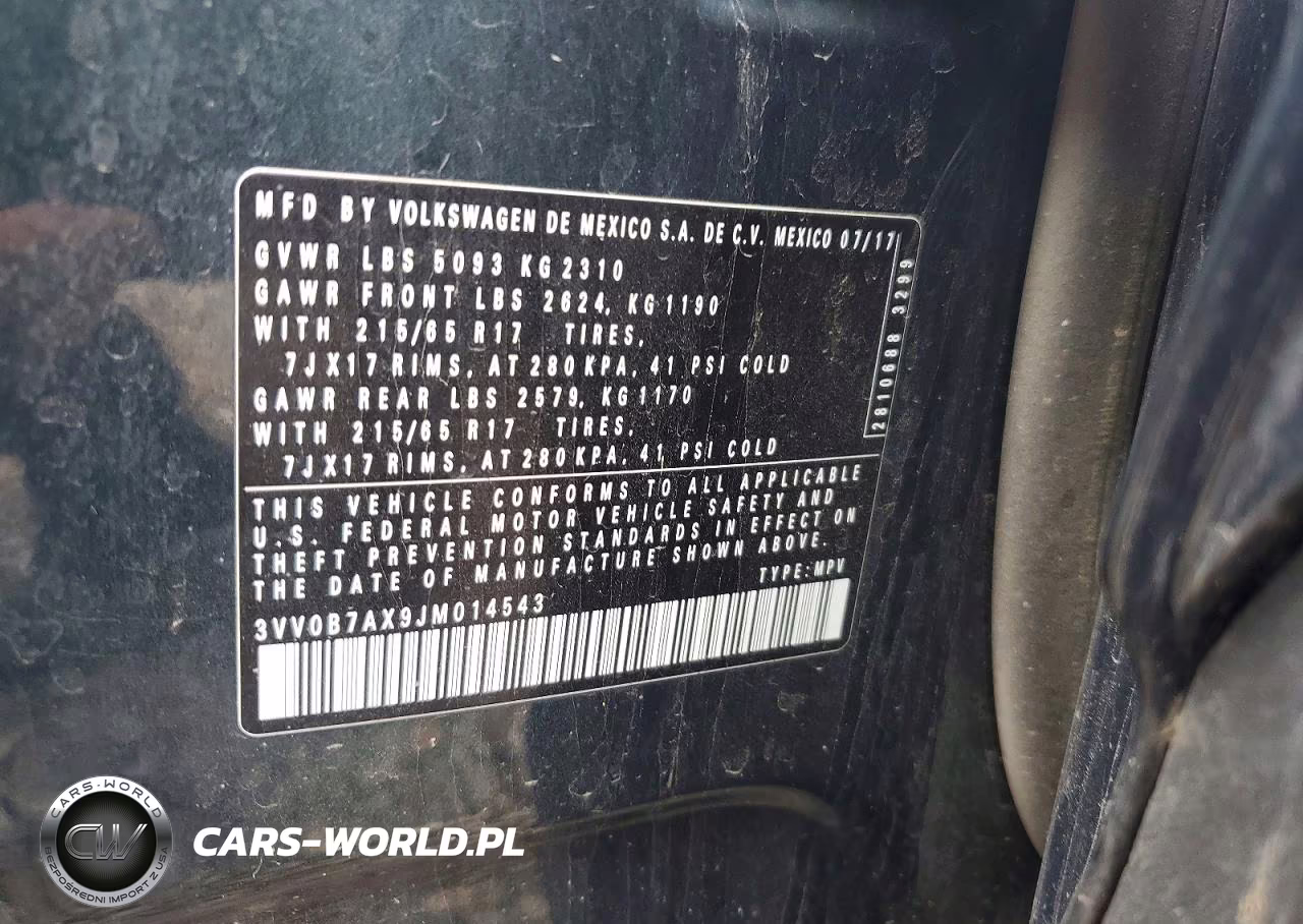 2018 Volkswagen Tiguan S VIN:3VV0B7AX9JM014543 - 14