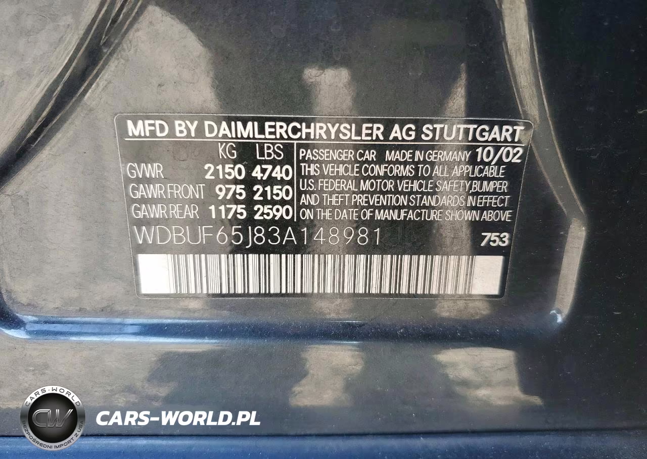 2003 Mercedes-Benz E 320 VIN:WDBUF65J83A148981 - 13