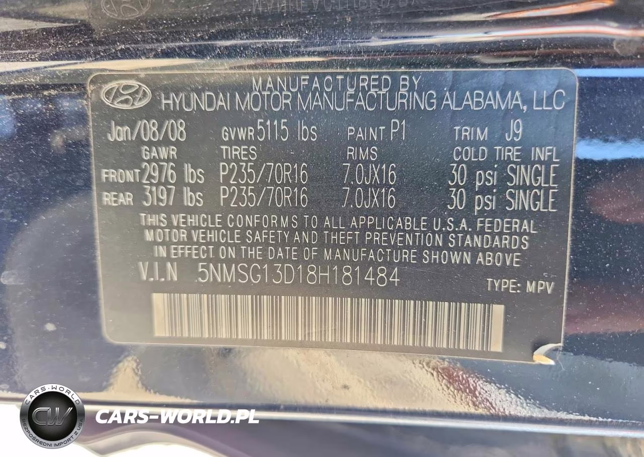 2008 Hyundai Santa Fe Gls VIN:5NMSG13D18H181484 - 13