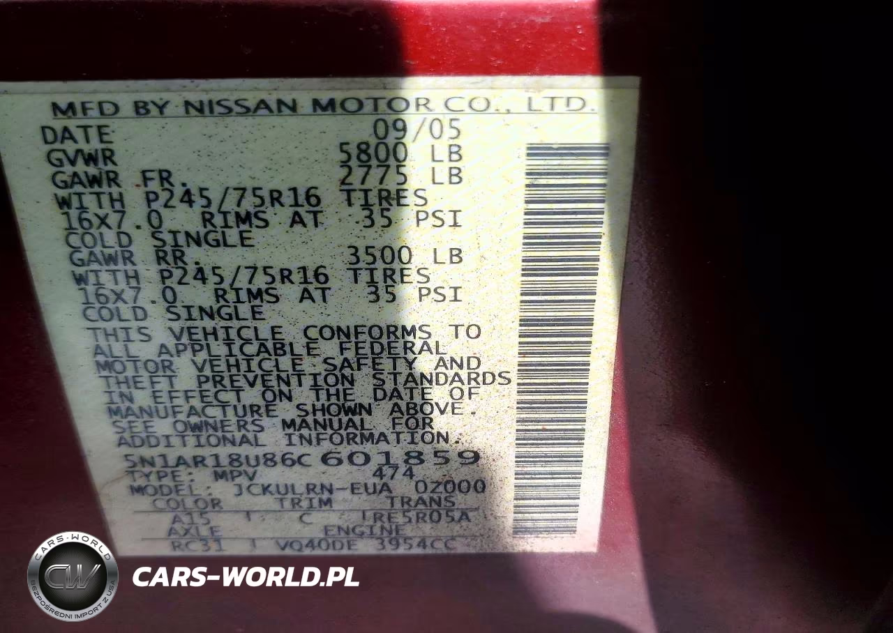 2006 Nissan Pathfinder S VIN:5N1AR18U86C601859 - 13