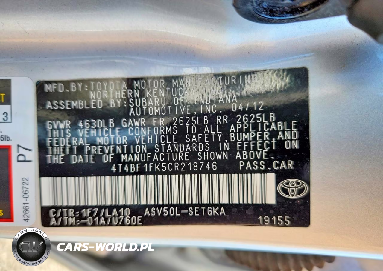 2012 Toyota Camry Xle VIN:4T4BF1FK5CR218746 - 12