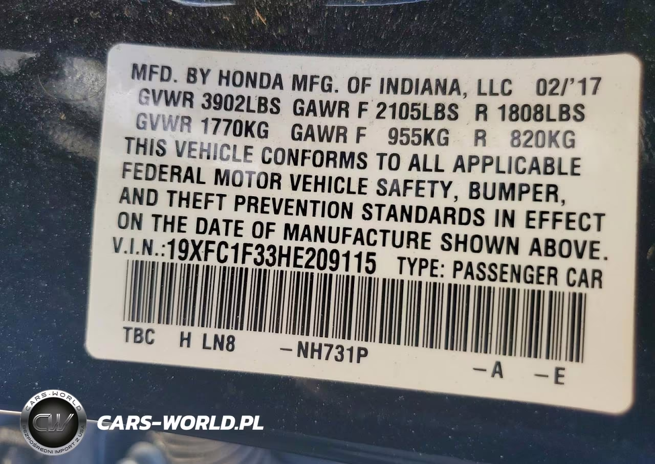 2017 Honda Civic Ex VIN:19XFC1F33HE209115 - 12