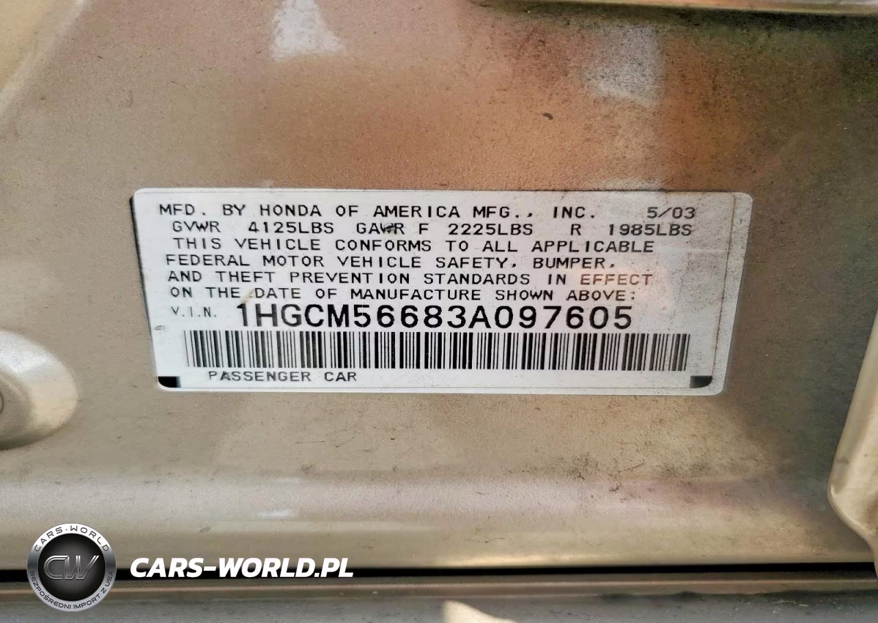 2003 Honda Accord Ex VIN:1HGCM56683A097605 - 13