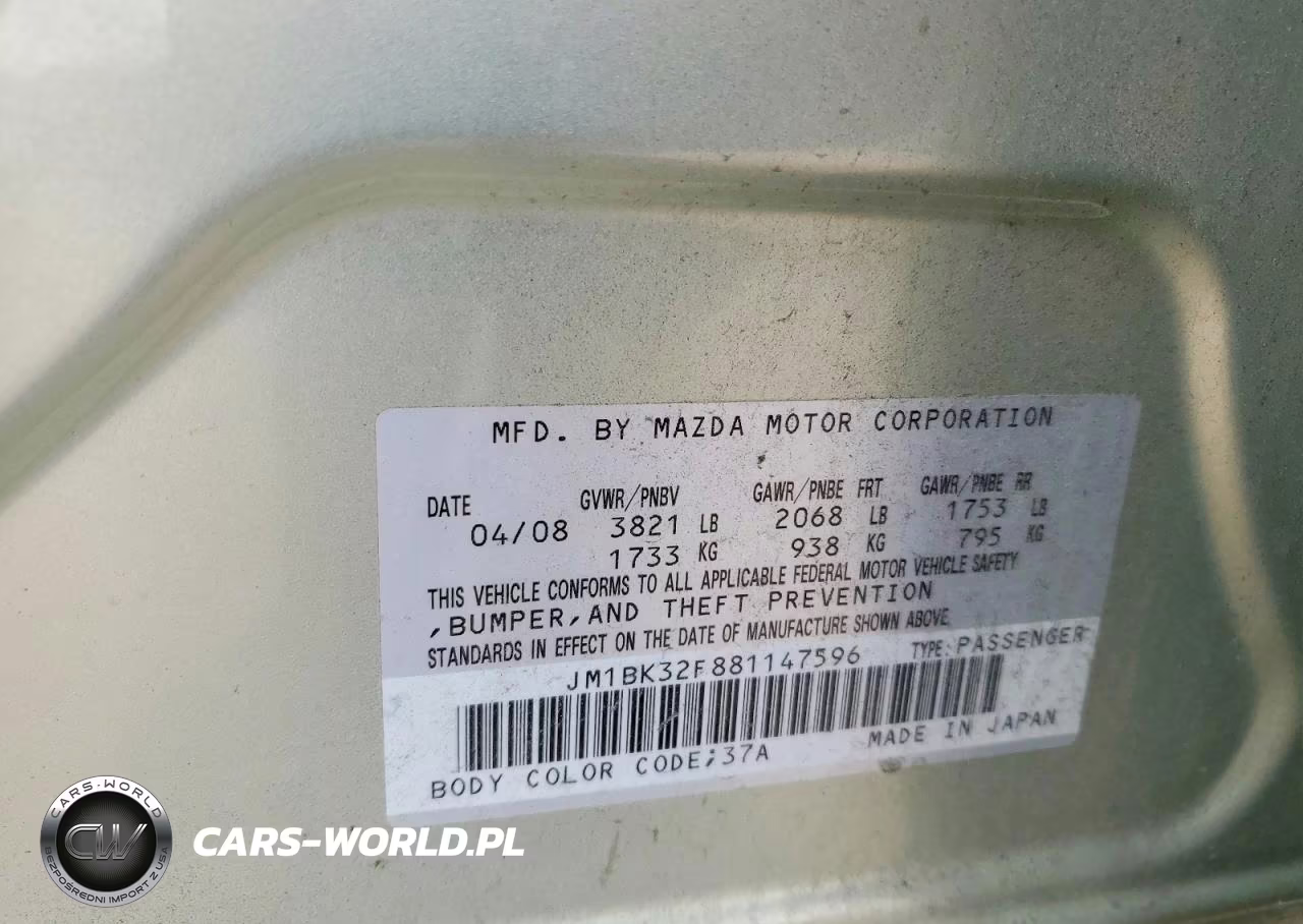 2008 MAZDA MAZDA3 I TOURING VALUE VIN:JM1BK32F881147596 - 12