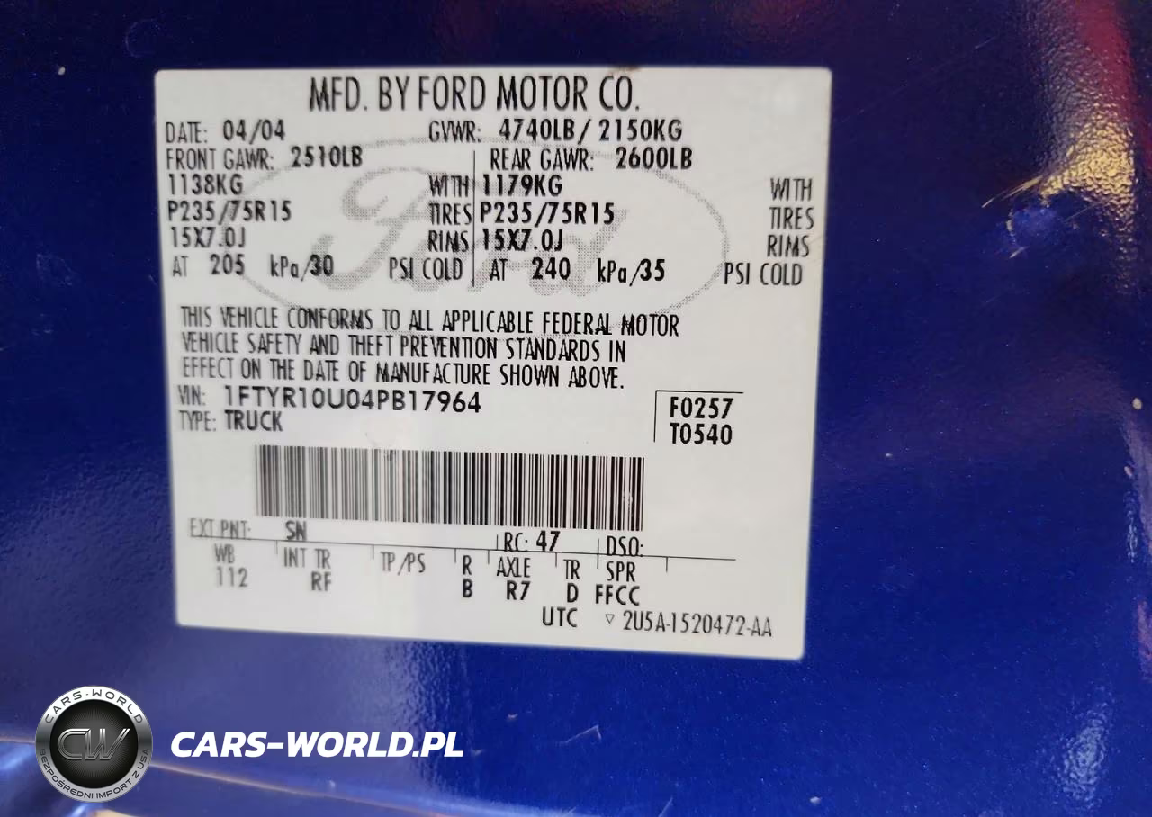 2004 Ford Ranger VIN:1FTYR10U04PB17964 - 12