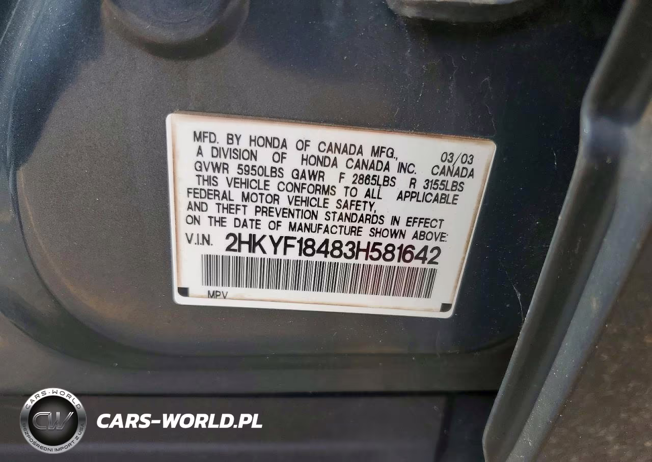 2003 Honda Pilot Ex VIN:2HKYF18483H581642 - 13