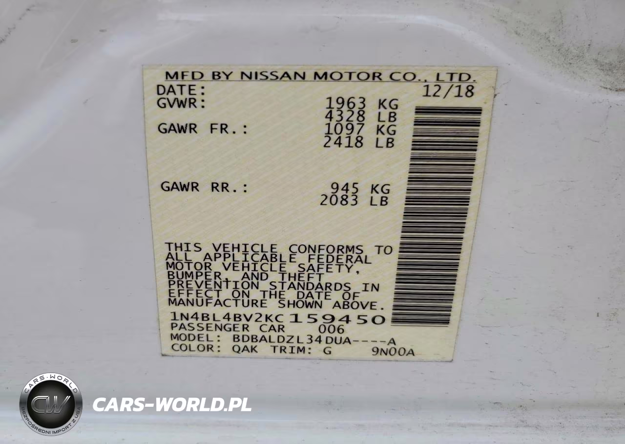 2019 Nissan Altima S VIN:1N4BL4BV2KC159450 - 12