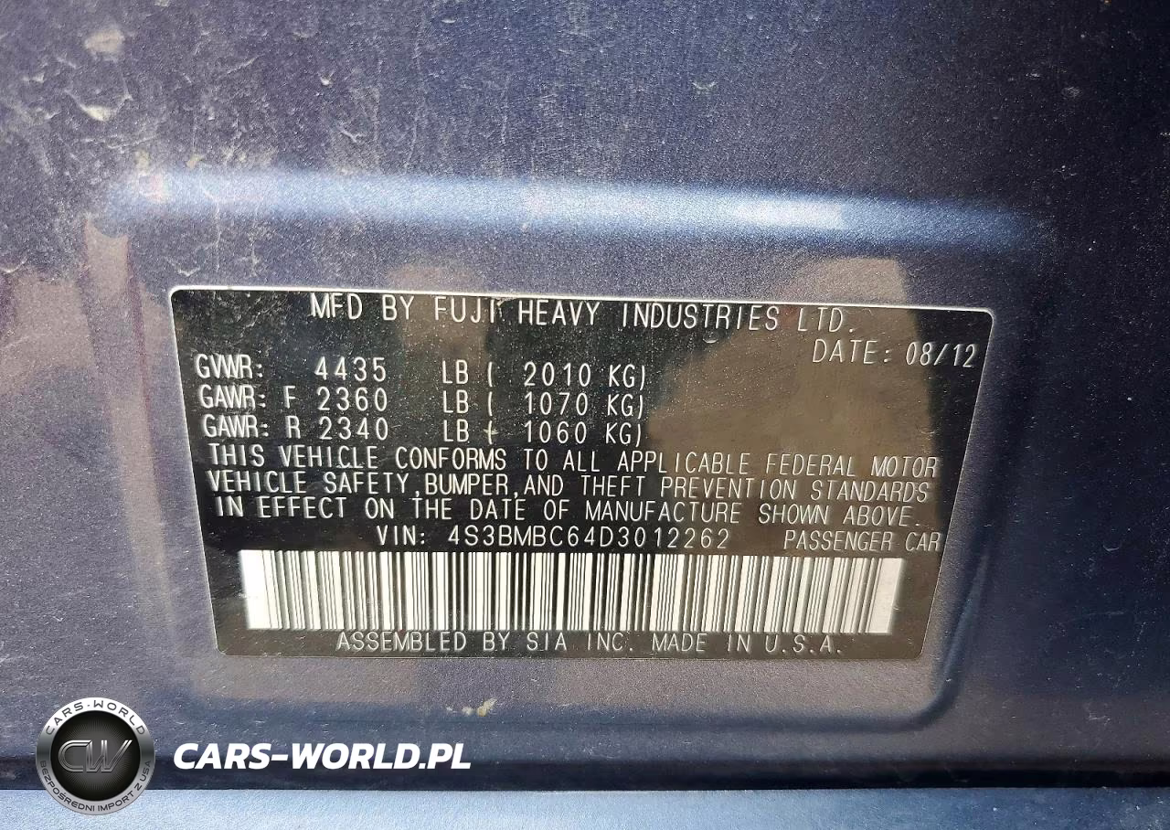2013 Subaru Legacy 2.5I Premium VIN:4S3BMBC64D3012262 - 13