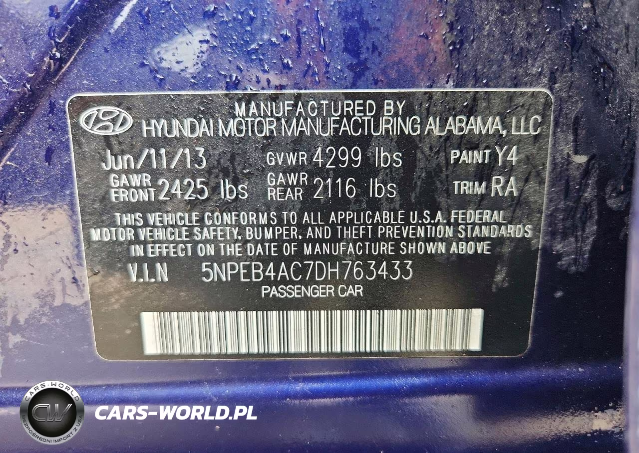 2013 Hyundai Sonata Gls VIN:5NPEB4AC7DH763433 - 12