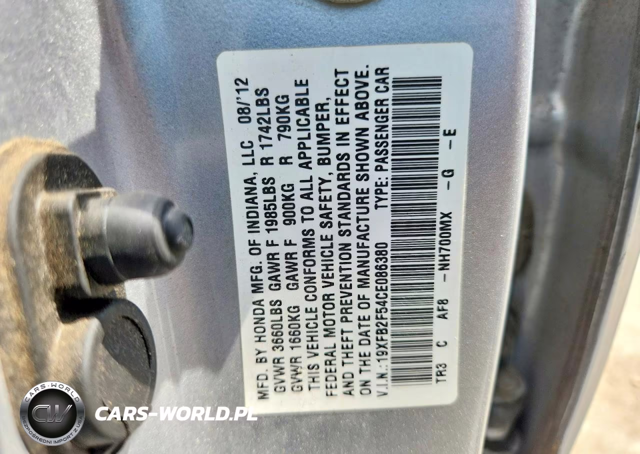 2012 Honda Civic Lx VIN:19XFB2F54CE086380 - 12