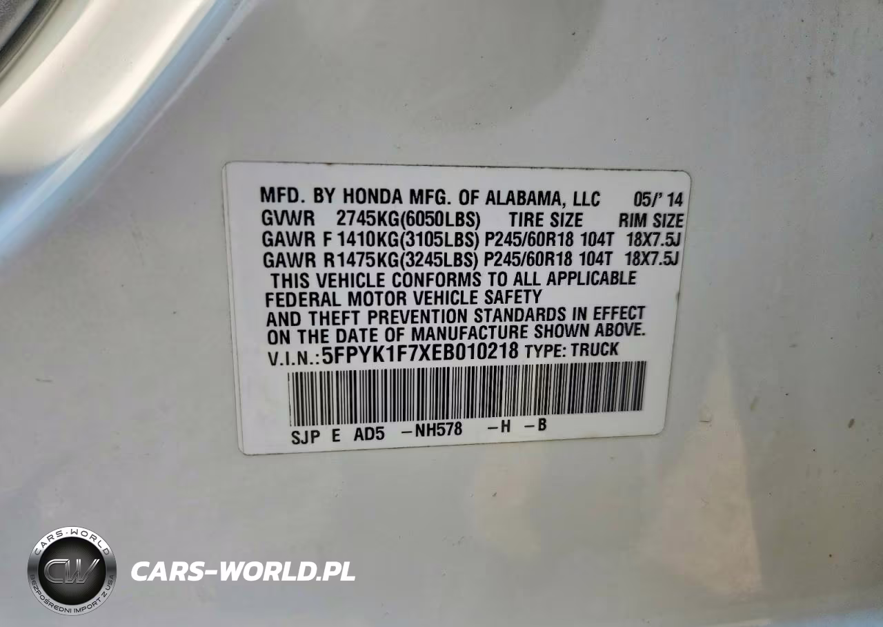 2014 Honda Ridgeline Sport VIN:5FPYK1F7XEB010218 - 12