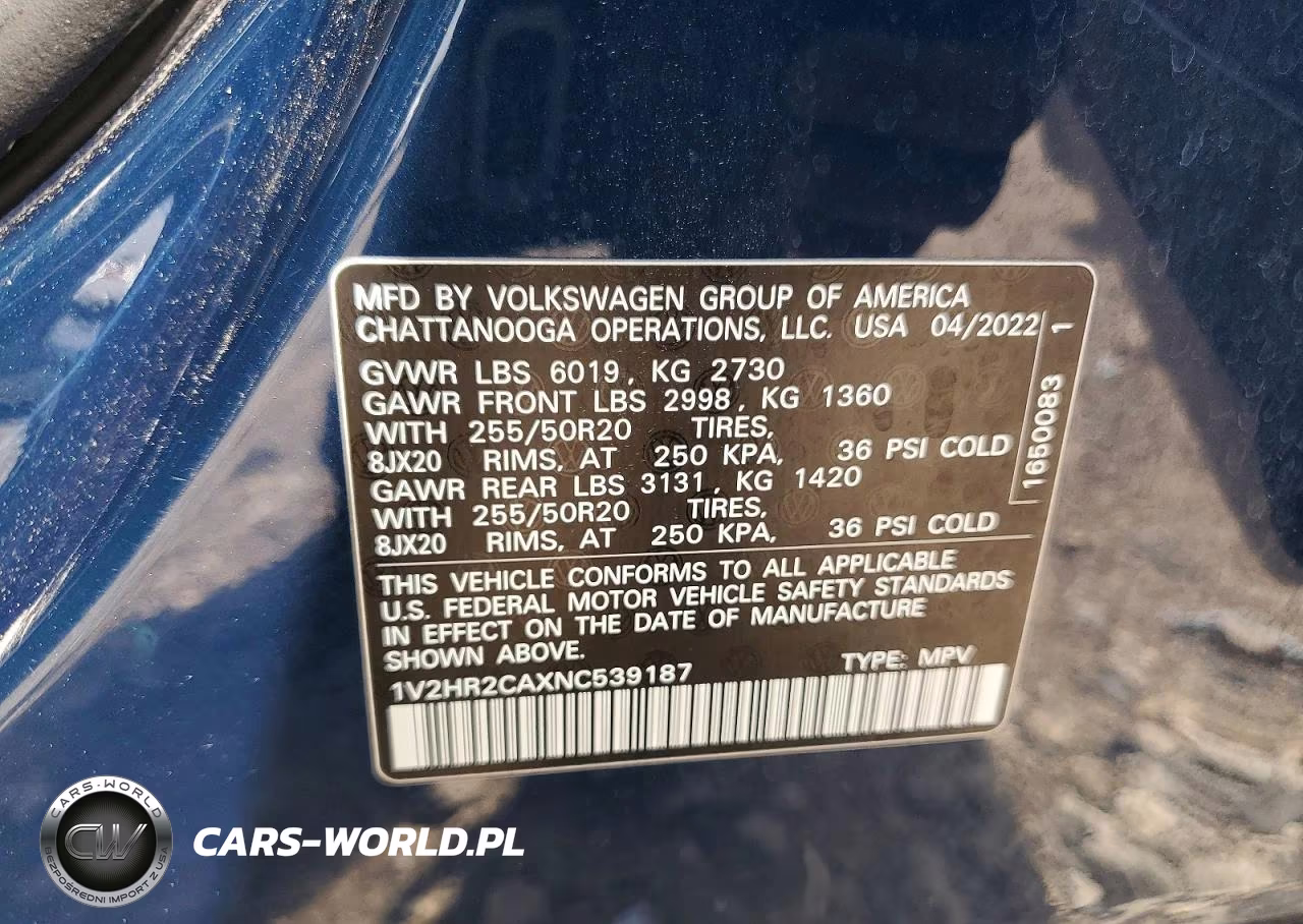 2022 Volkswagen Atlas Se VIN:1V2HR2CAXNC539187 - 12