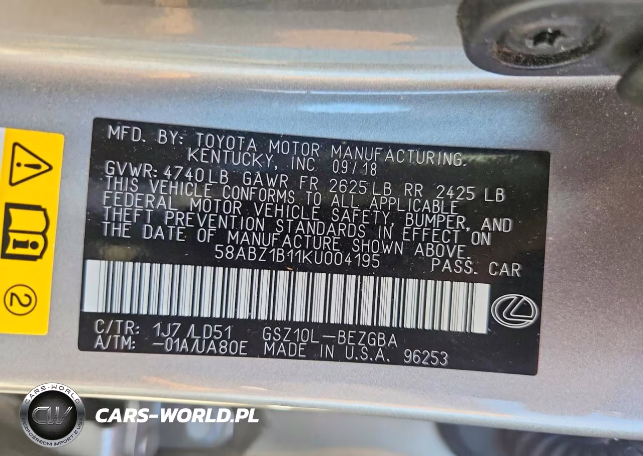 2019 Lexus Es 350 VIN:58ABZ1B11KU004195 - 12