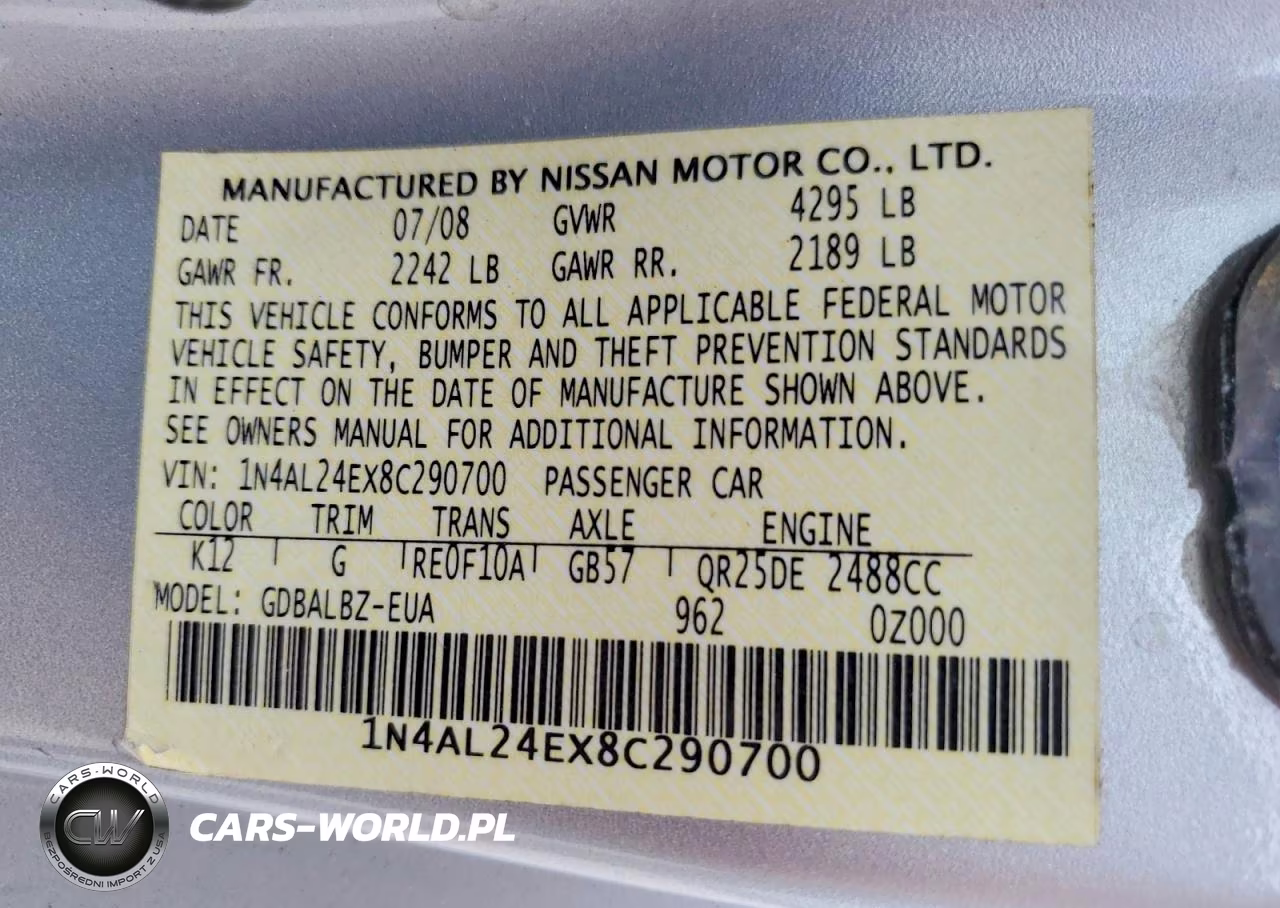 2008 Nissan Altima 2.5S VIN:1N4AL24EX8C290700 - 12