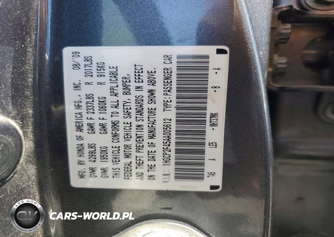 2010 Honda Accord Lxp VIN:1HGCP2F45AA005612 - 12