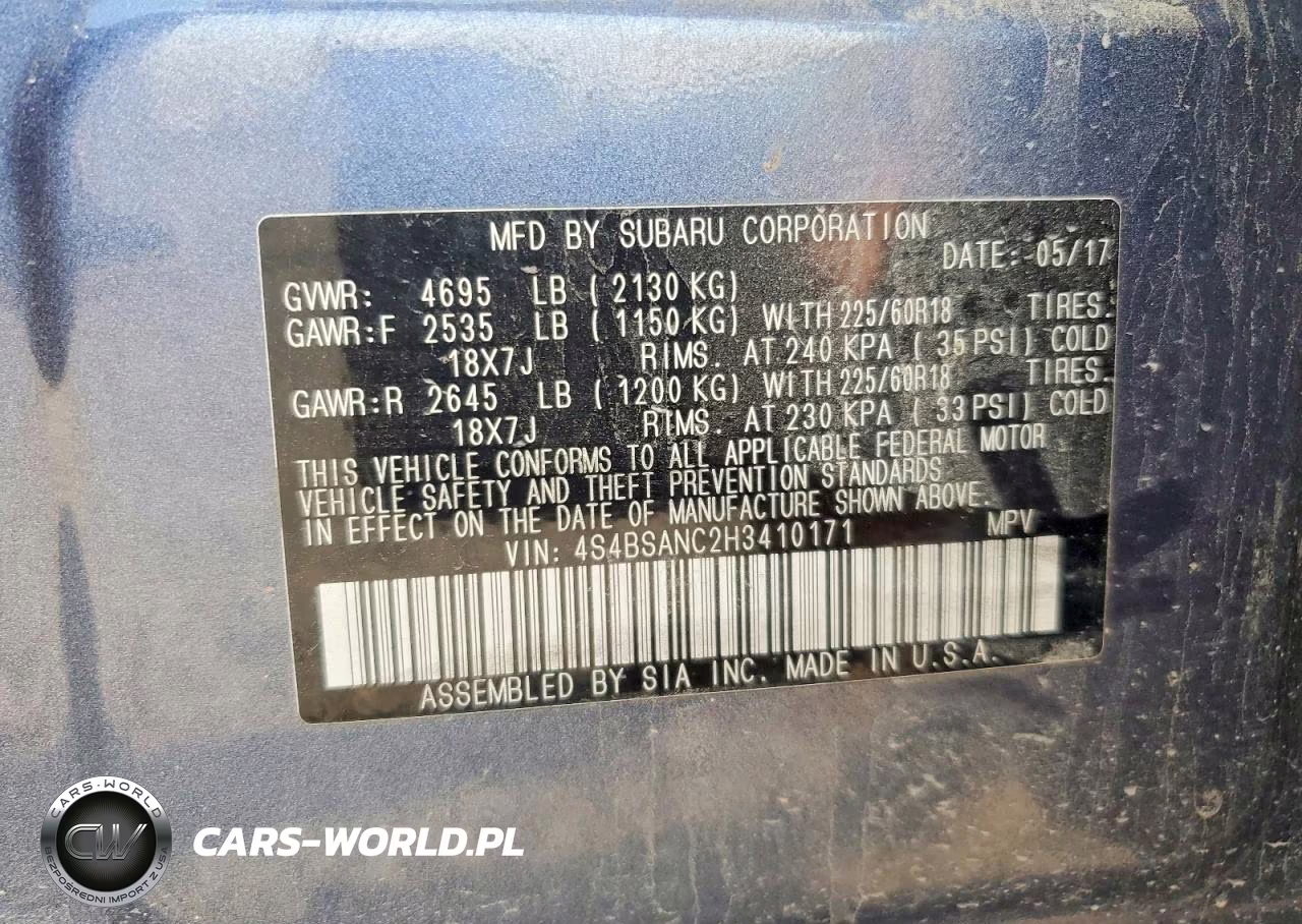 2017 Subaru Outback 2.5I Limited VIN:4S4BSANC2H3410171 - 12