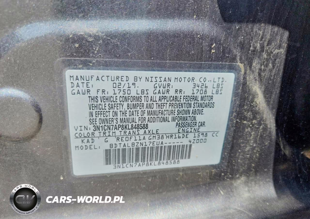 2019 Nissan Versa Sv VIN:3N1CN7AP8KL848588 - 12