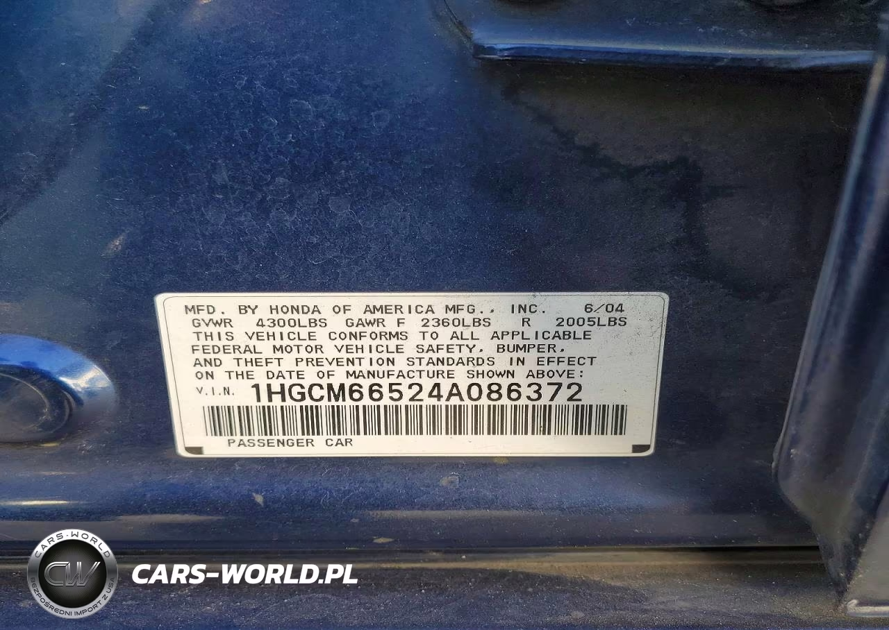2004 Honda Accord Ex VIN:1HGCM66524A086372 - 12