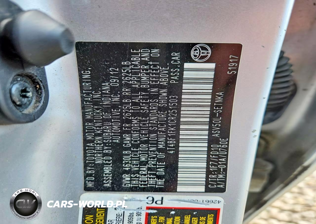 2012 Toyota Camry Le VIN:4T4BF1FK1CR251503 - 12