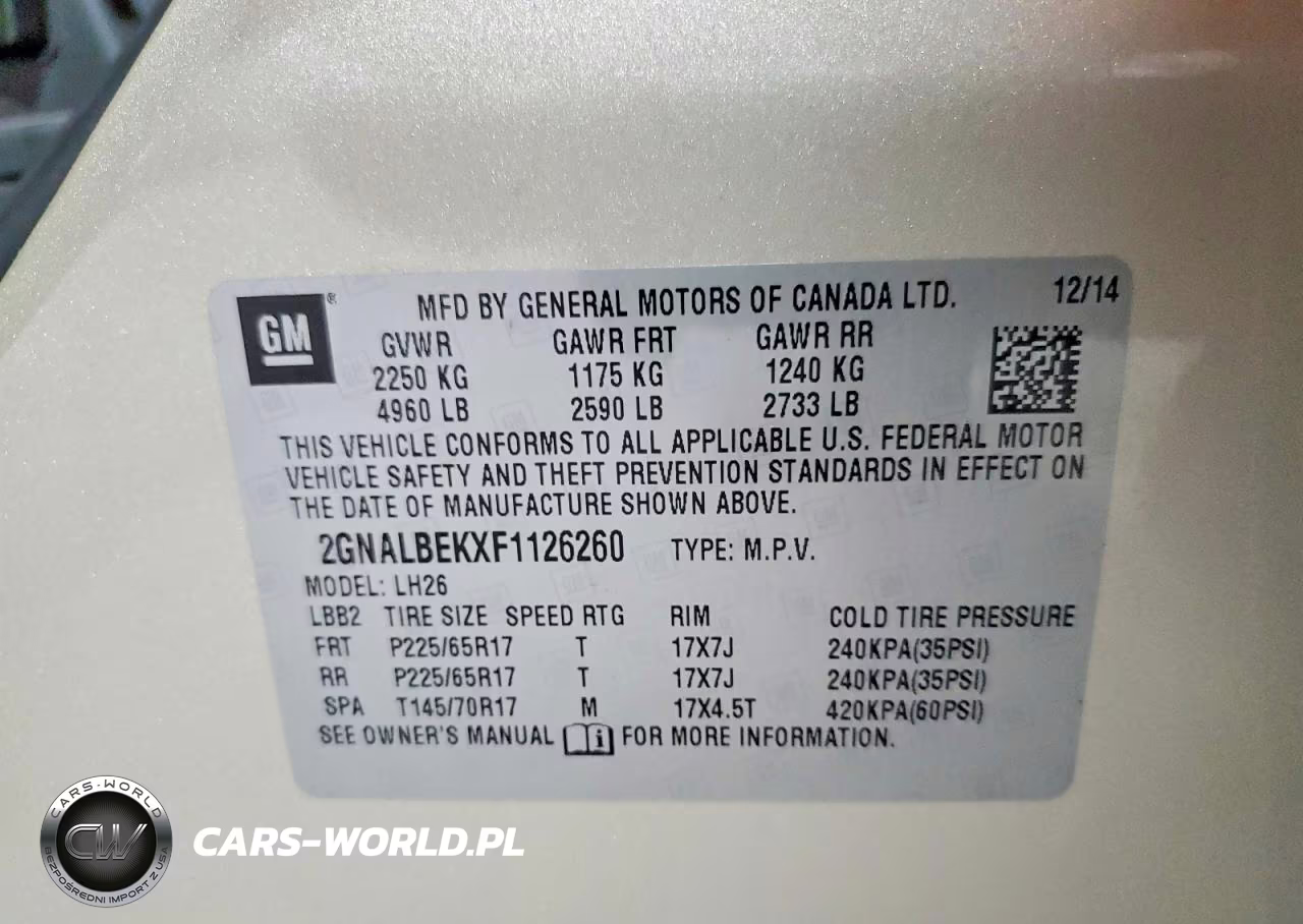 2015 Chevrolet Equinox Lt VIN:2GNALBEKXF1126260 - 13